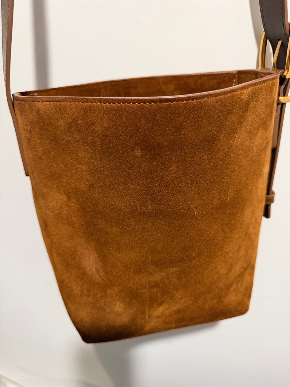Quince Italian Suede Bucket Crossbody Bag in Color Whiskey - Picture 13 of 16